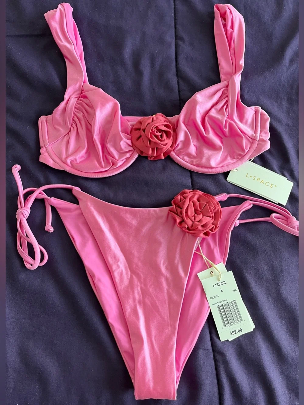 L*Space Bikini Set Stella Top & Lennox Bottom Large Pink Barbiecore Resortwear